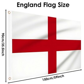England Flag 5ft x 3ft, Large St Georges Flag with Brass Eyelets for St George's Day Party Decorations Football Sports Events