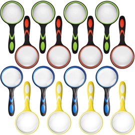 SHENGQIDZ 16 Pack 8X Handheld Magnifying Glass Reading Magnifier for Seniors and Kids, 50mm Magnifying Glass Lens with Non-Slip Rubber Handle for Reading Hobbies and Science (Green+Orange+blue+yellow)