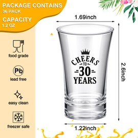 Cunhill 36 Packs Acrylic Clear 30th Birthday Party Shot Glass Random Set 1.2 Ounce, Cheers to 30 Years Shot Glasses Acrylic Shot Glasses for Adult Small Glass