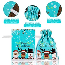 AUERVO 15PCS Christmas Drawstring Gift Bags with Tags, 5 Different Designs Wrapping Bags 4 Sizes X-Large,Large,Medium and Small Holiday Present Goody Bags for Xmas Holiday Party