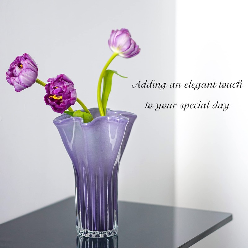 8'' Blown Glass Flower Vase for Home Wedding Modern Centerpieces