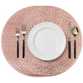 Komforbaa 4 Pcs Round Placemats,Vinyl Metallic Hollow Placemat,Rose Gold