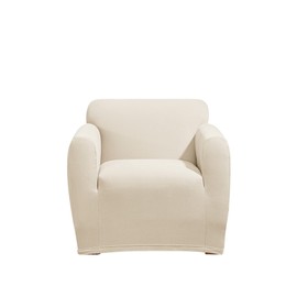 SureFit Stretch Morgan Box Cushion Chair Slipcover - Full Length Form Fit Polyester/Spandex Cover/Perfect for Upgrading A Favorite Chair (Ivory Color)