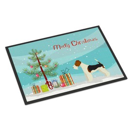 Caroline's Treasures CK3538JMAT Fox Terrier Christmas Tree Doormat 24x36 Front Door Mat Indoor Outdoor Rugs for Entryway, Non Slip Washable Low Pile, 24H X 36W