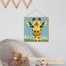 YP Latch Hook Rug Kits for Adults,Crochet Yarn Pre-Printed Cushion Embroidery Needlework Carpet DIY Tapestry Rug Making Kit for Family Decoration 12X12inch(Giraffe)