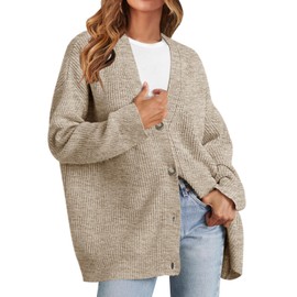 MEROKEETY Women's Cardigan Sweaters 2025 Fall Open Front Oversized Button V Neck Loose Soft Knit Outwear, Cashmere, S