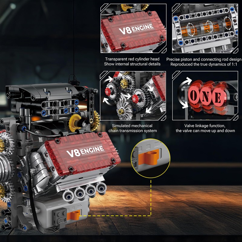 V8 Engine Model Kit That Works Micro Building Blocks Set
