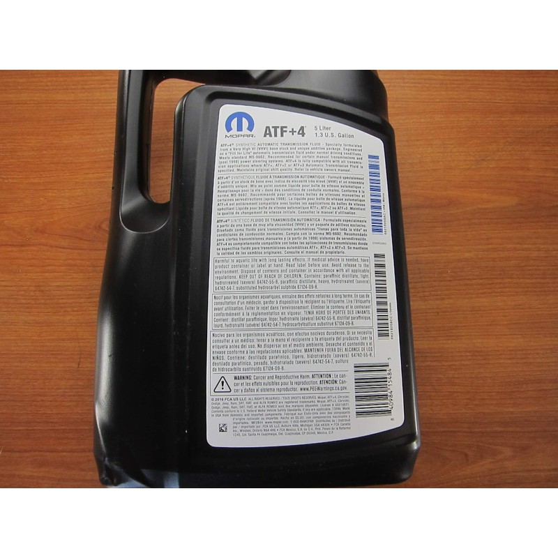 Mopar Five Liters of Synthetic Automatic Transmission Fluid ATF +4