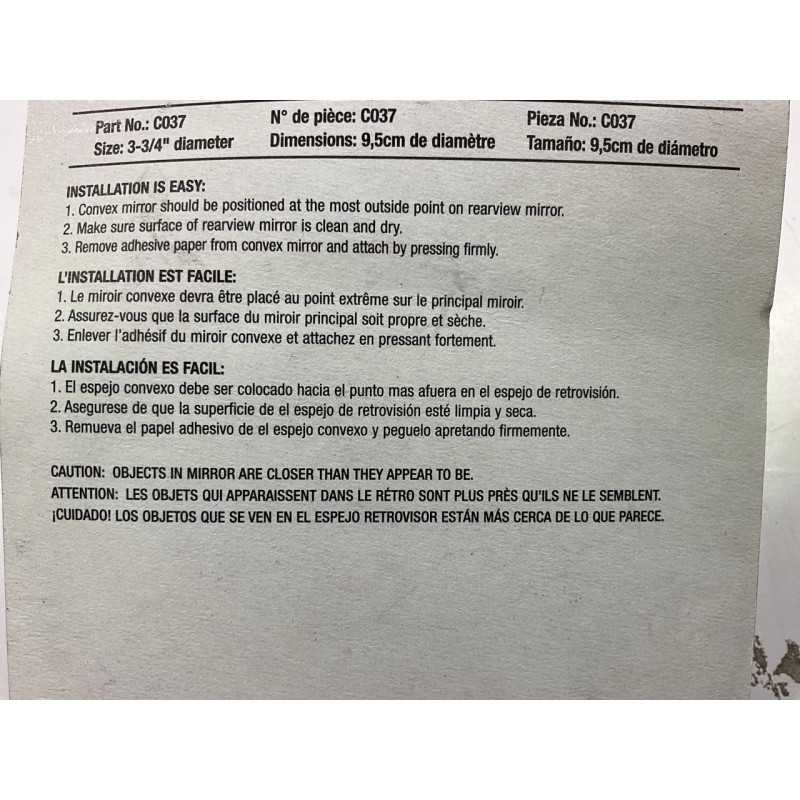 K Source C037 Blind Spot Mirror, Convex Round Wide Angle