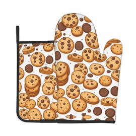 YYHWHJDE Cookies Food Chocolate Chip Biscuits Printed Quality Oven Mitts and Pot Holders Sets of 2 Kitchen Baking Used to open pot lids in the kitchen