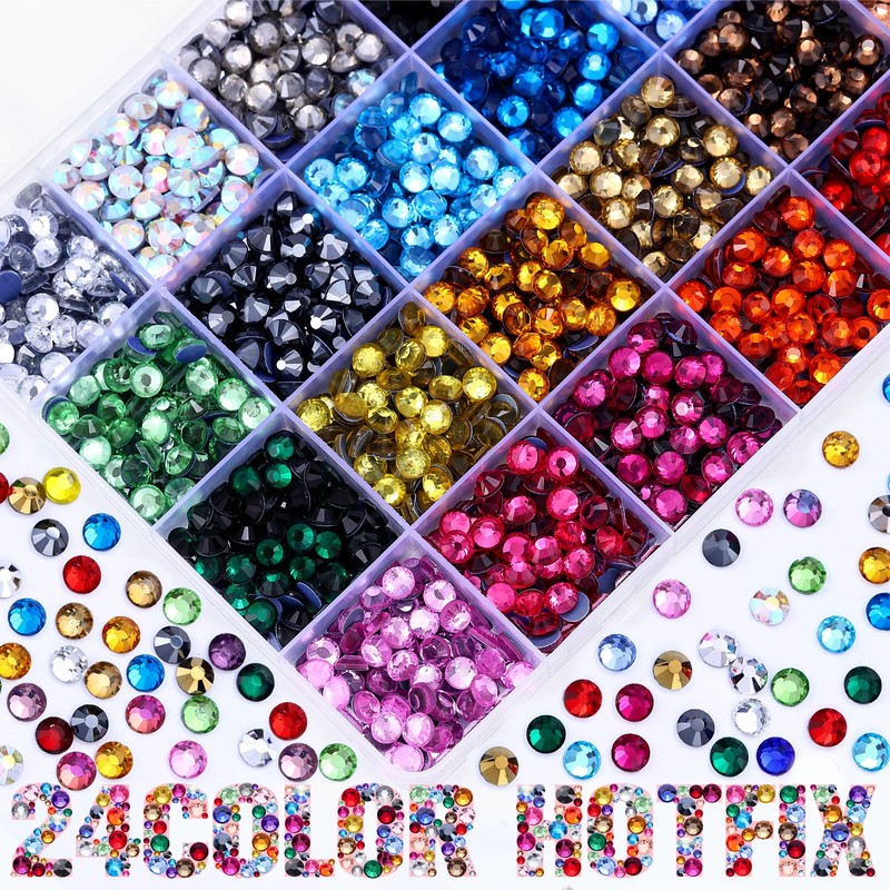 24 Colors Hotfix Rhinestones Kit, SS16 Glass Rhinestone for Bedazzling