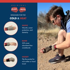 FLIPMITS Fingerless 3-in-1 Performance Gloves | Running, Hiking, Gym Workouts, Cycling, Yoga, Pilates, Driving, Sewing, Video Games, Sweat Wicking, Insulating (Concrete, Large)