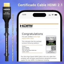 Etseinri 10K 8K Cable HDMI 2.1 2 Metros, Certificado Cable HDMI® Ultra Alta Velocidad Trenzado 48Gbps 4K 240Hz 165Hz 144Hz 120Hz 8K 60Hz HDMI Cable HD
