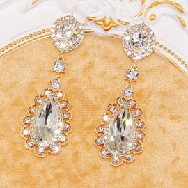 BiBeary Hanging Women's Earrings Art Deco Tear Drop Vintage Style Gothic Wedding Bridal Crystal Party for Women, Crystal