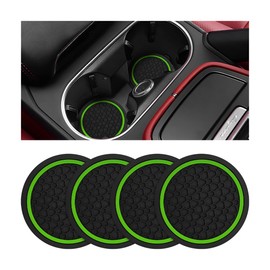 KHGUZ 4PCS Car Cup Coasters, Non-Slip Automotive Insert Cup Holder Pad, Waterproof Dustproof Vehicle Interior Decorative Embedded Drink Mat Accessories, Universal for RV, SUV, Truck (Black/Green)