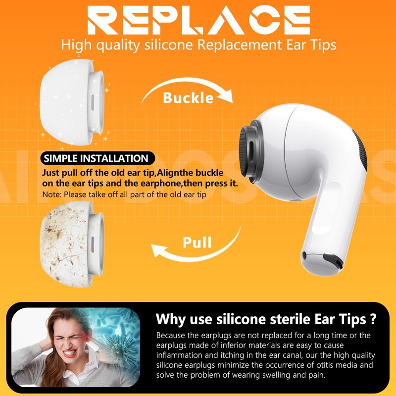 4 Pairs Replacement Ear Tips for AirPods Pro 2nd/1st Generation