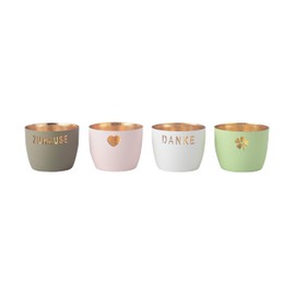 Madras Tea Light Holder Set of 4 XS with Thank You Motif Home Heart Clover Leaf Design