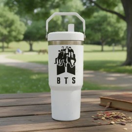 Termo Alto Acero Inoxidable Integrantes Bts Kpop 900 Ml Logo Blanco