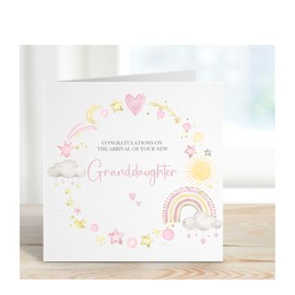 New baby Girl card, Granddaughter card, Congratulations to the new grandparents, Pink baby wreath, New Baby Card Grandgaughter.