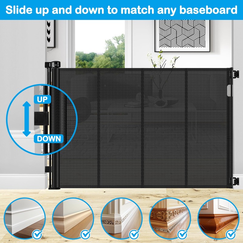 Reinforced 42 Inch Extra Tall Retractable Dog Gate with Reinforced