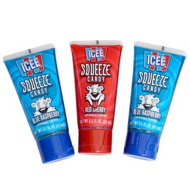 Ice Squeeze Liquid Candy Tubes, 2.1 Ounce (Pack of 3), Blue Raspberry and Cherry Candy