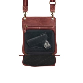 Gun Tote'n Mamas Leather Crossbody Flat Sac, Distressed Buffalo Red