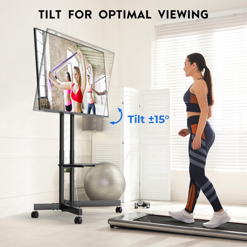 BONTEC Mobile TV Stand with Tilt Function, Rolling TV Cart