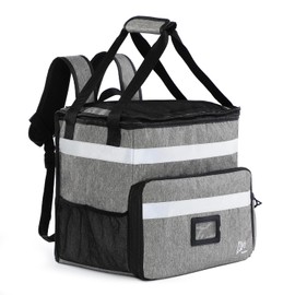 GNEGNI (Extendable, Hot and Cold Insulation) Delivery Bag, Large Pizza, Sushi Delivery, 9.25 gal (35 L) Large Capacity, Bicycle Compatible, Cup Holder & Reflective Stripes, Waterproof, 2 Dividers