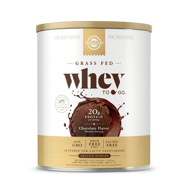 Whey To Go Protein Powder Natural Chocolate Cocoa Bean Flavor By Solgar - 41 oz