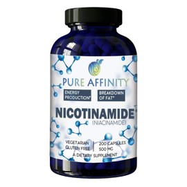 Pure Affinity LLC Pure Affinity LLC 200 Count! B3 Nicotinamide 500 mg Effective Flush-Free Niacin. Energy Booster, Cell Regenerator, Supports Cognitive Decline, Anti-Aging and Helps Breaks Down Carbs & Fats (200 Ct)