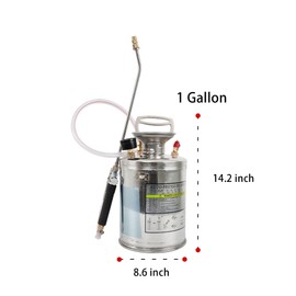 elfinrm 1 Gallon Stainless Steel Sprayer, 12 Wand & 3FT Reinforced Hose, Heavy Duty Hand Pump Sprayer with Pressure Gauge, Safety Valve and Adjustable Nozzle, for Lawn, Garden Watering (Silver-4L)