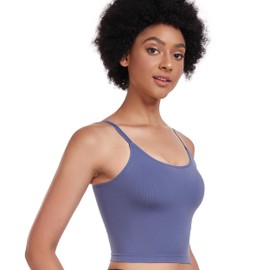 GXXGE - Brasier deportivo para mujer, sin varillas acolchado con soporte medio, para entrenamiento, correr, yoga, sin mangas, Azul oscuro, L