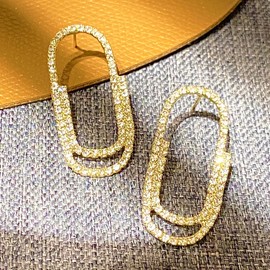 ALRNBY Gold Safety Pin Earrings for Women Dainty Gold/Silver Stud Earrings Paper Clip Drop Dangle Statement Earrings Sparkly Cubic Zirconia Jewelry Gift (Gold)