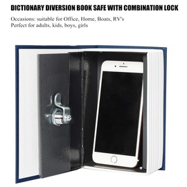 Jssmst Book Safe with Key Lock, Dictionary Diversion Seceret Hidden Lock Box, Fake Book Money Safe Metal Lock Box Small, 7.2" x 4.6" x 2.2", Navy