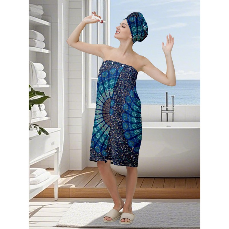 EENSYWEENSY Women's Spa Bath Towel Wrap Set with Hair Turban,