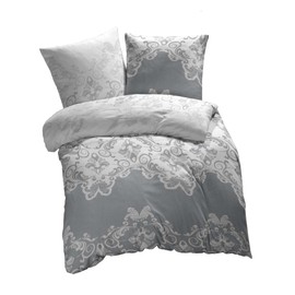 etérea Microfiber Bed Linen Emma Ornamental Silver & Turquoise, Silver, 155x220 cm + 80x80 cm