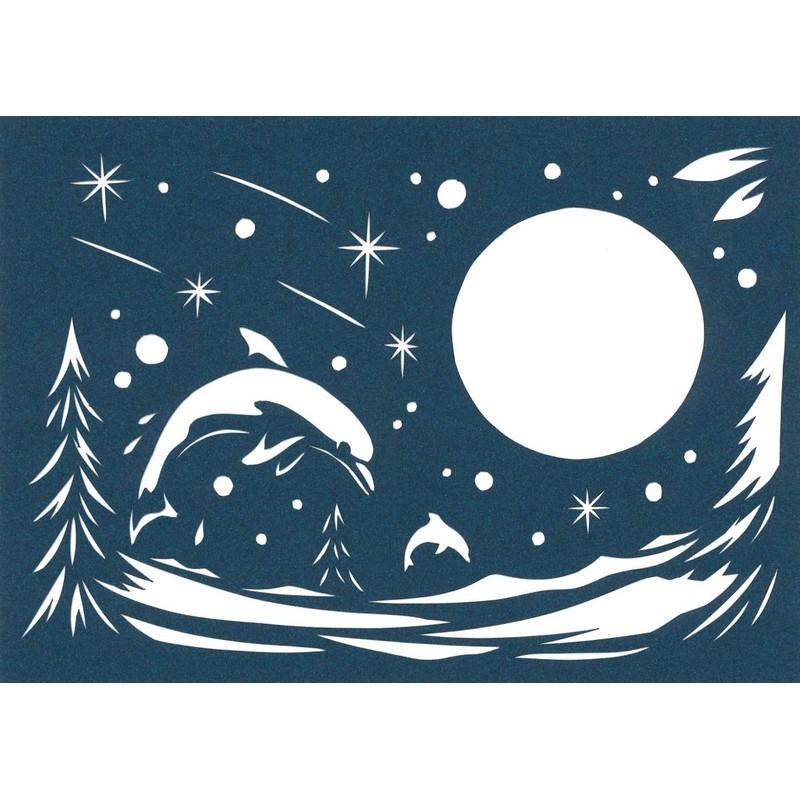 トラストプリンティング 切り絵 キット Shiny Blue/月とイルカ A5 BA5-S01