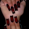 MERVF Long Square Press on Nails Red Aura Fake Nail