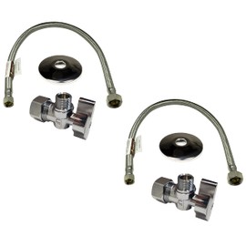 Complete Set 1/2 in. NOM Inlet x 3/8 in. OD Compression Outlet Angle Shut Off Valve + Escutcheon Plate + 20" Long Stainless Steel Braided Faucet Water Supply Line (2 Pack)
