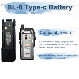 BAOFENG UV-82HP Battery Extended 3800mAh USB-C Charger Repleacement BL-8 Li-ion Battery for Ham Radio Compatible with UV-82 UV-82C UV-89 GMRS Series Walkie Talkie (Type-c Battery 3800mAh x2+Cable x2)