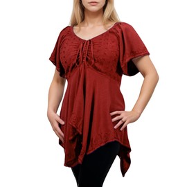 Agan Traders 2025 Summer Asymmetrical Handkerchief Diamond Neck Embroidered Tops - Empire Waist Cap Sleeve Women's Blouse (18605 B, L, Bg) Burgundy