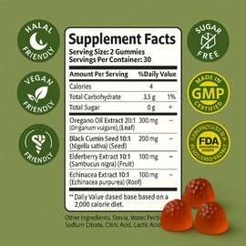 Sakoon nutrition Oil of Oregano Gummies – Immune Support with Oregano Oil 300mg, Black Cumin Seed, Elderberry, Echinacea – Antioxidants & Respiratory Health – Vegan, Non-GMO, Tasty Herbal Supplement