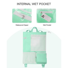 BAVELOE Swim Bag with Wet Pocket, Mesh Drawstring Backpack for Beach, Swimming, Snorkeling, Pool, Gym for Women Men (Mint Green)