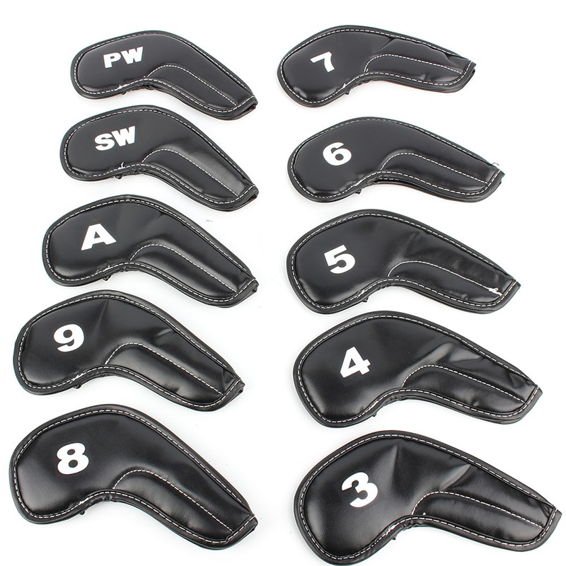 10pcs Golf Club Iron Head PU Covers Set Putter Protector