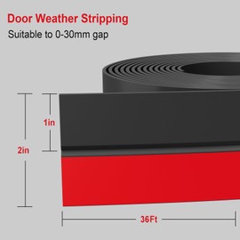 Ginchain Weather Stripping Door Seal, 2 inch Silicone Door Weather Stripping Door Seal Strip, Side and Bottom Gaps Insulation Strip for Door Frame, Window(36ft)