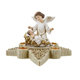CBC Group Avalon Gallery - Sculpted Resin Advent and Christmas Candle Holder, 2-Piece, Angel Nativity Wreath