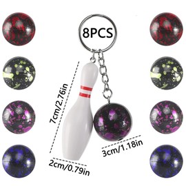 YARUJING Pack of 8 Mini Bowling Key Fob Bowling Pins Ball Key Fob Bowling Pin Key Fob Bowling Party Bag Key Ring Bowling Keychain for Friends Children Family