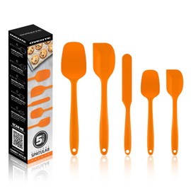 OVENTE Set of 5 Silicone Spatula , Food Grade Rubber Spatulas Heat Resistant w/ Stainless Steel Core & Seamless Design, Non Stick Rubber Spatula for Mixing, Baking & Cooking Orange SP12305O