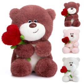 Bocguy Teddy Bear Plush, 28 cm Teddy Bear with Heart Rose, Stuffed Toy Plush Toy Cuddly Toy Gifts for Girlfriend Children Birthday, Valentine's Day