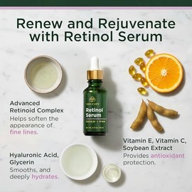 Suero de retinol ToLB, 72% orgánico, humectante con retinol concentración clínica, anti envejecimiento, anti arrugas, suero facial, 1 onza